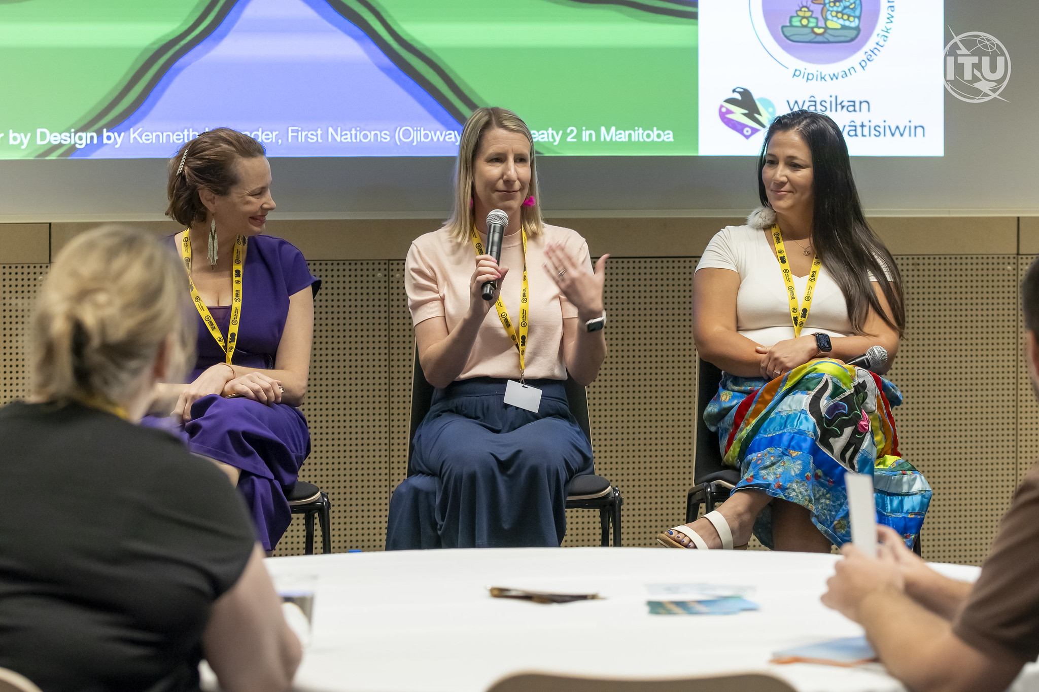 <p>Marissa Nobauer, Jesslyn Dymond and Shani Gwin at the United Nations AI for Good Global Summit in Geneva, Switzerland.</p>
